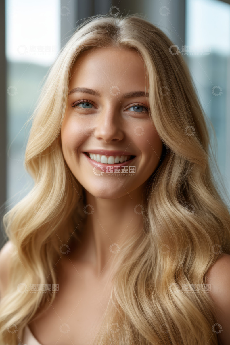 高清大图下载【趣麦麦图】金发女子微笑肖像