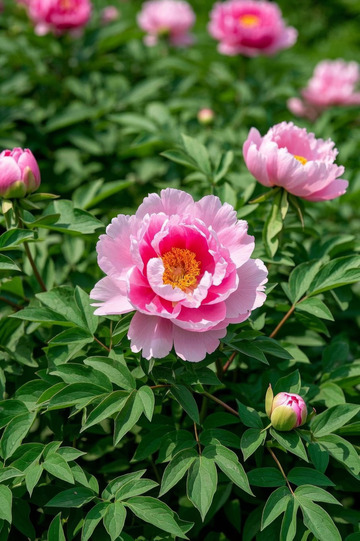 盛开的粉色牡丹花特写