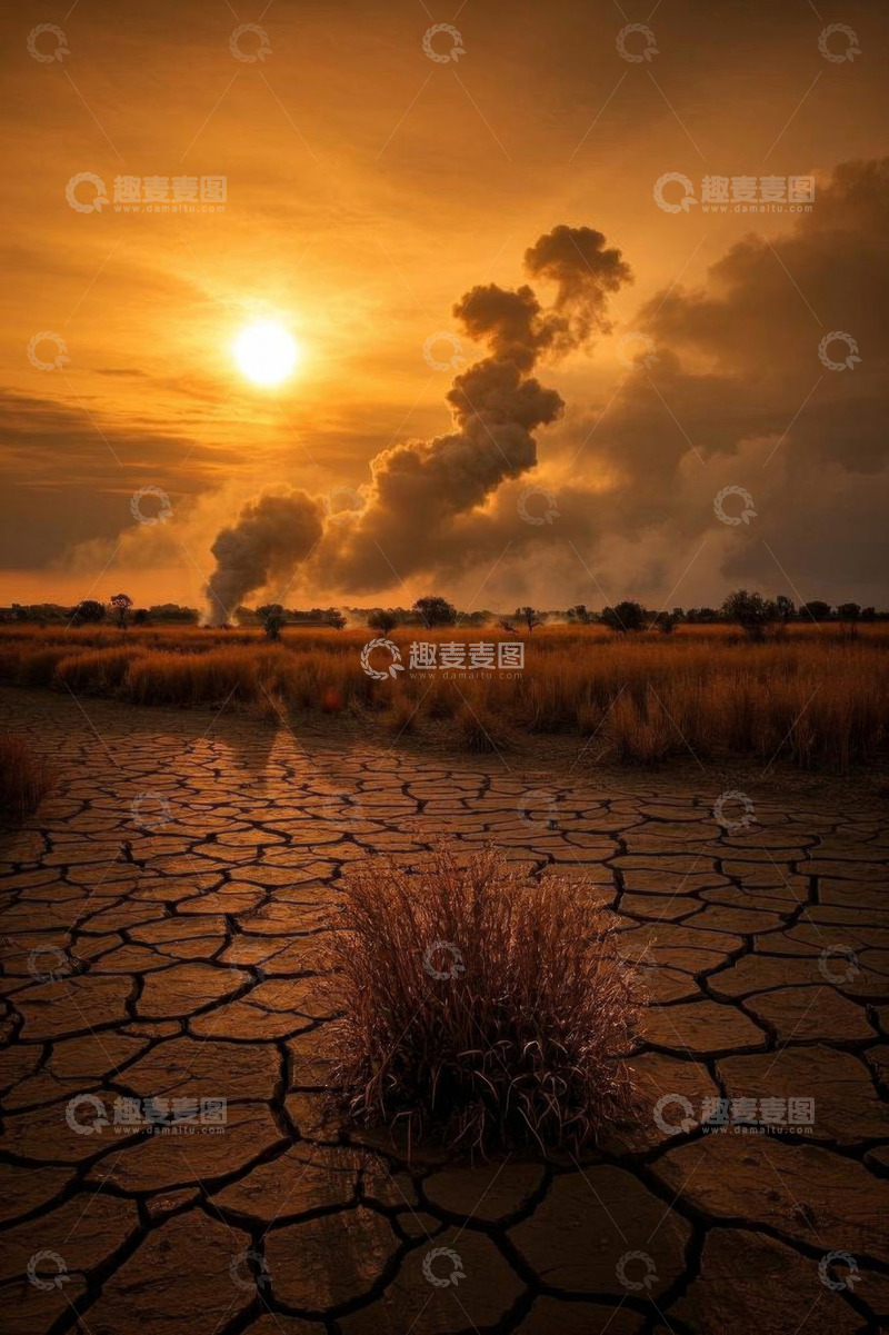 高清大图下载【趣麦麦图】干旱土地日落自然风光