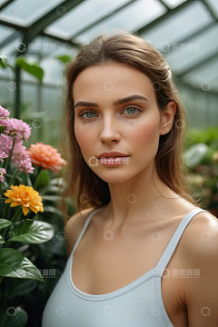 温室中美丽女子的肖像