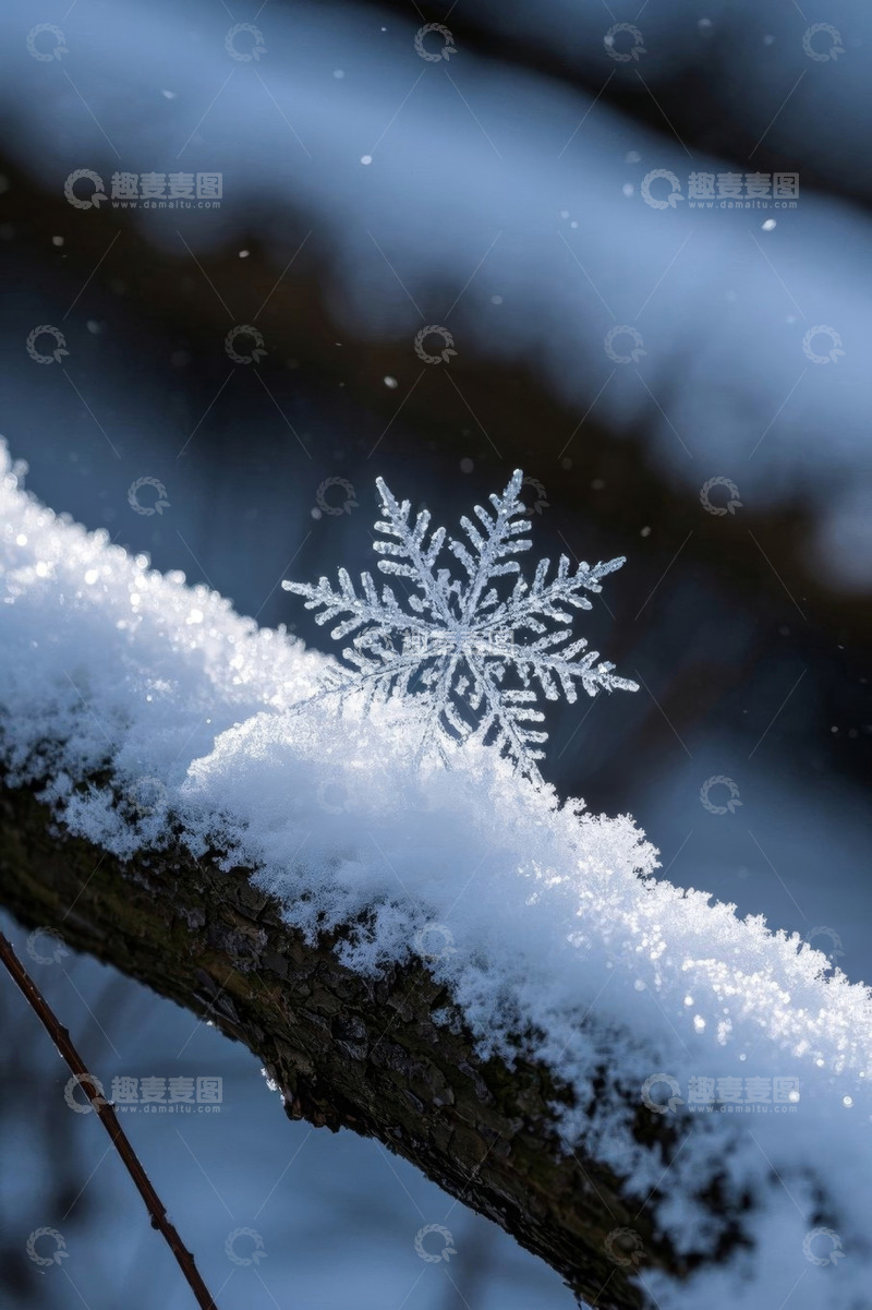 高清大图下载【趣麦麦图】树枝上的雪花特写
