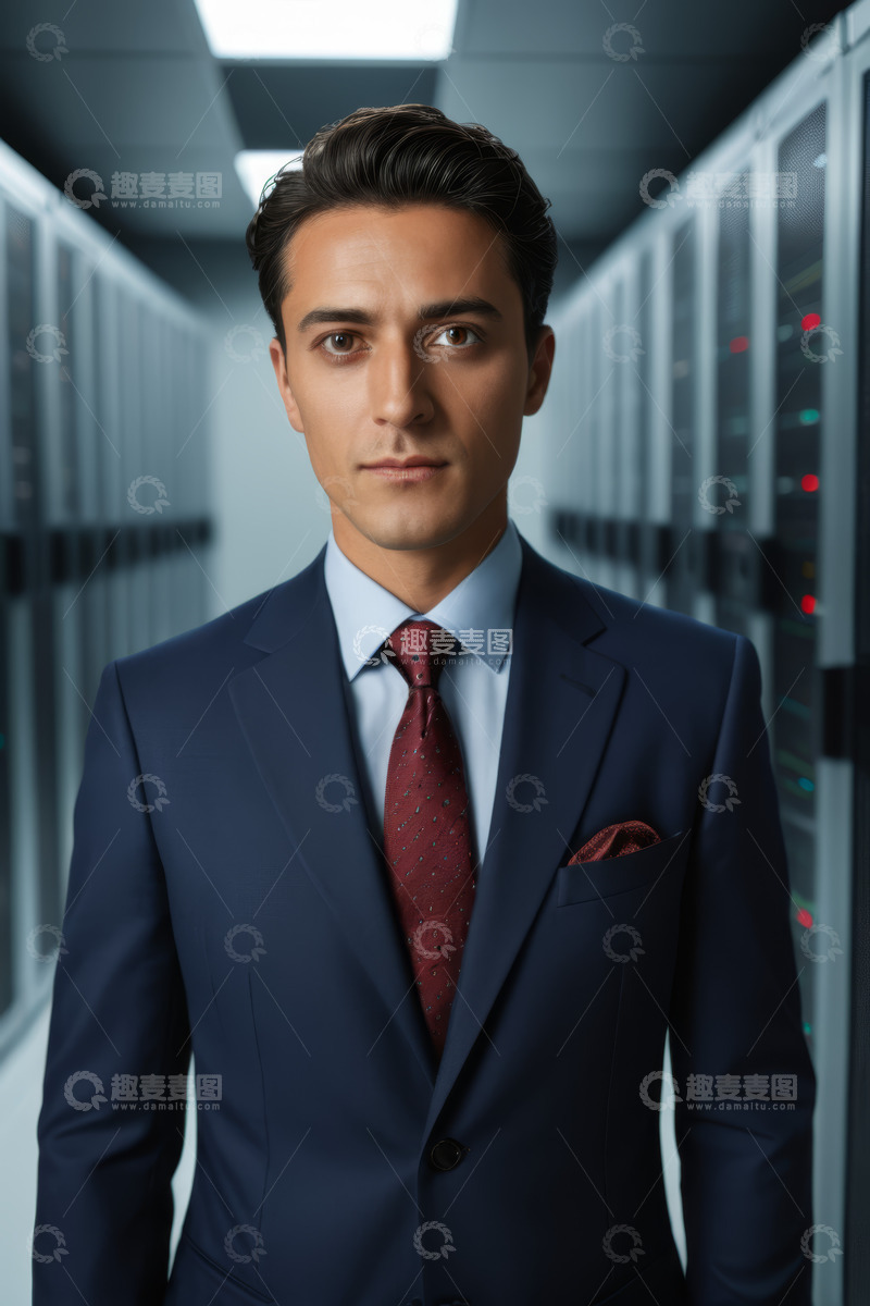 高清大图下载【趣麦麦图】身着西装男子站立于服务器间