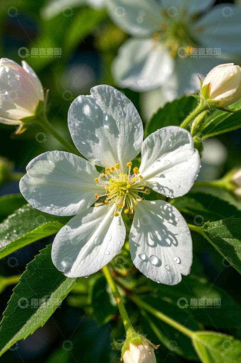 高清大图下载【趣麦麦图】带水珠的白色花朵特写