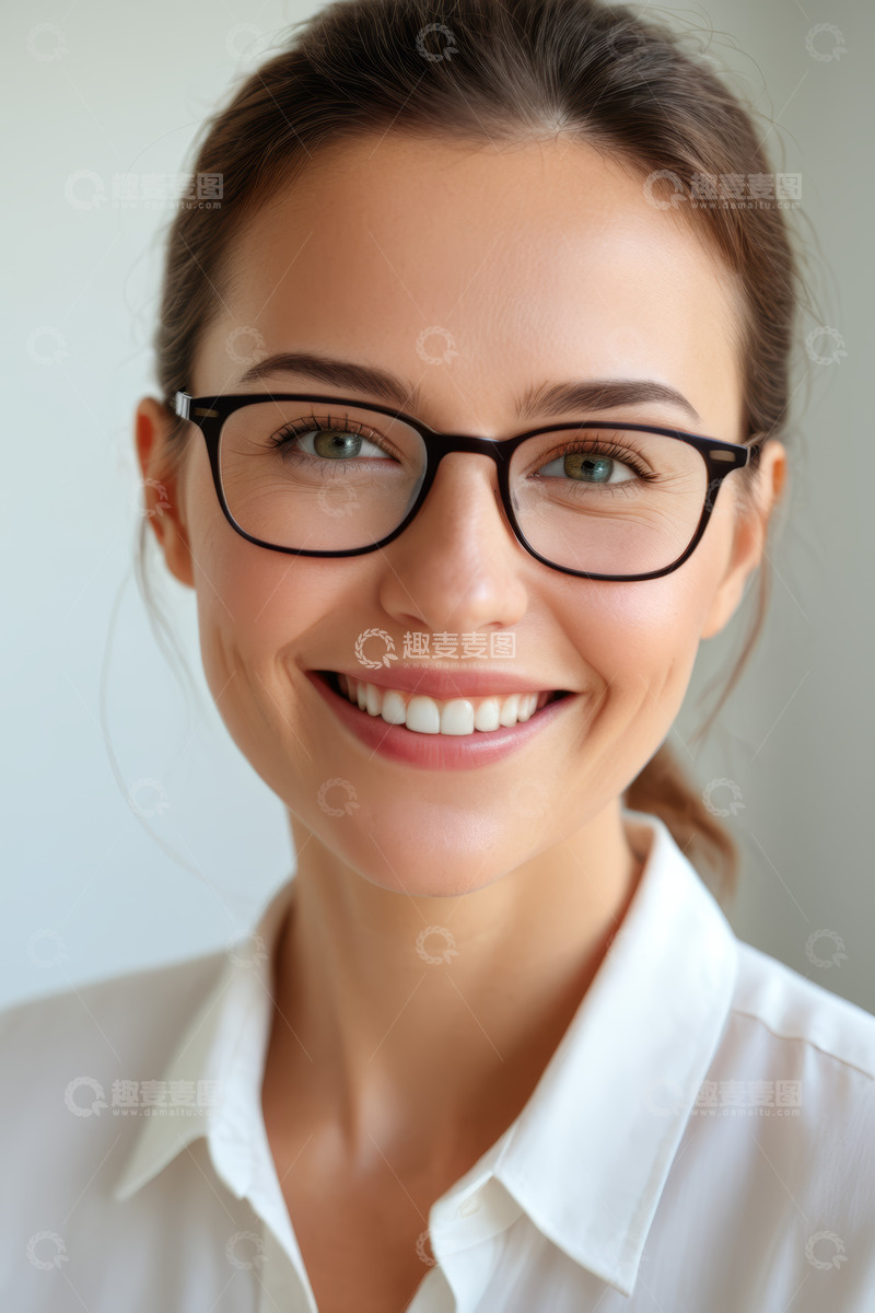 高清大图下载【趣麦麦图】戴眼镜微笑女人特写