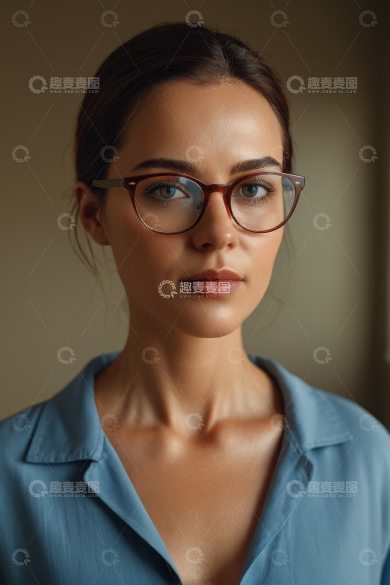 高清大图下载【趣麦麦图】戴眼镜的年轻女性肖像