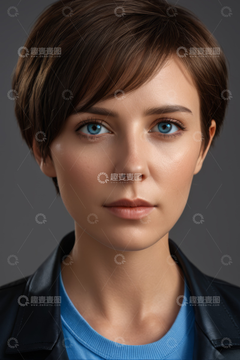 高清大图下载【趣麦麦图】短发蓝眼女性肖像