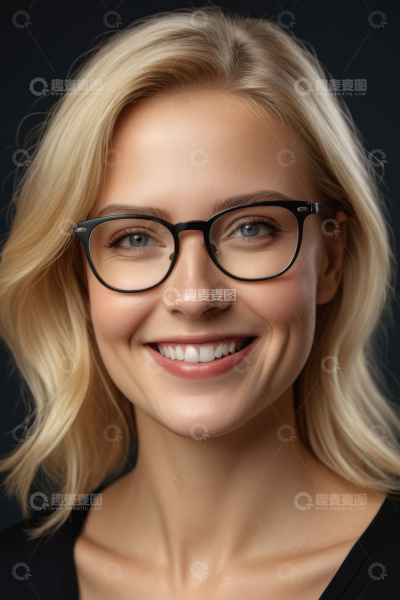 高清大图下载【趣麦麦图】戴眼镜微笑金发女子肖像