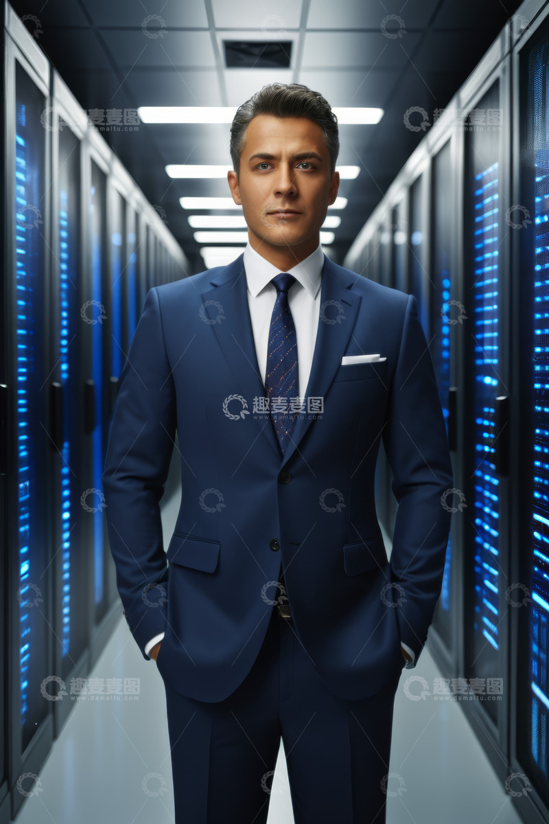 高清大图下载【趣麦麦图】身着西装男子站立于服务器间
