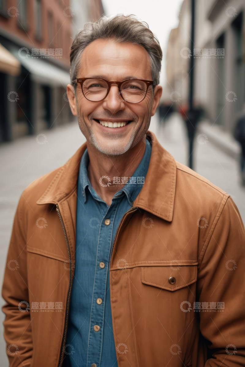 高清大图下载【趣麦麦图】街道上微笑的中年男子肖像