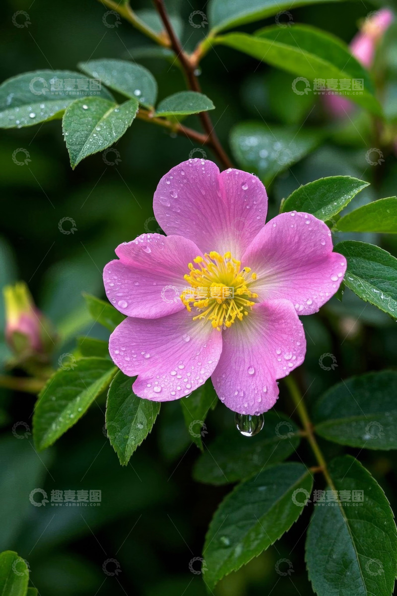 高清大图下载【趣麦麦图】带水珠的粉色花朵特写