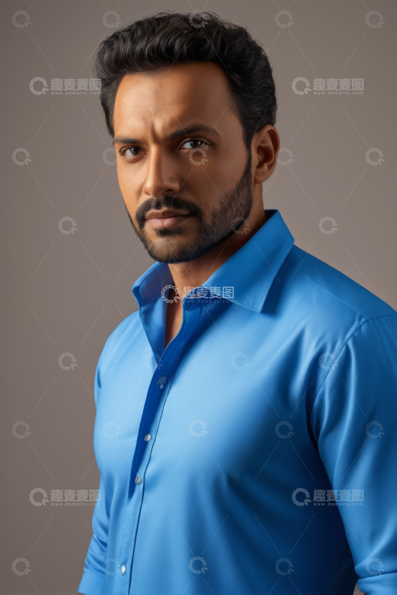 高清大图下载【趣麦麦图】穿蓝色衬衫的男士肖像