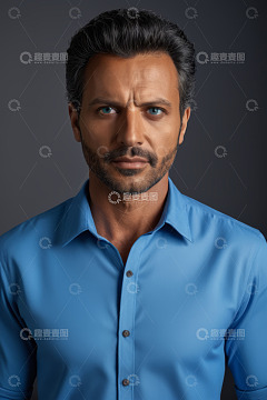 穿蓝衬衫男子的特写肖像