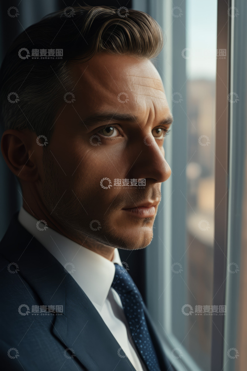 高清大图下载【趣麦麦图】窗边西装男人特写