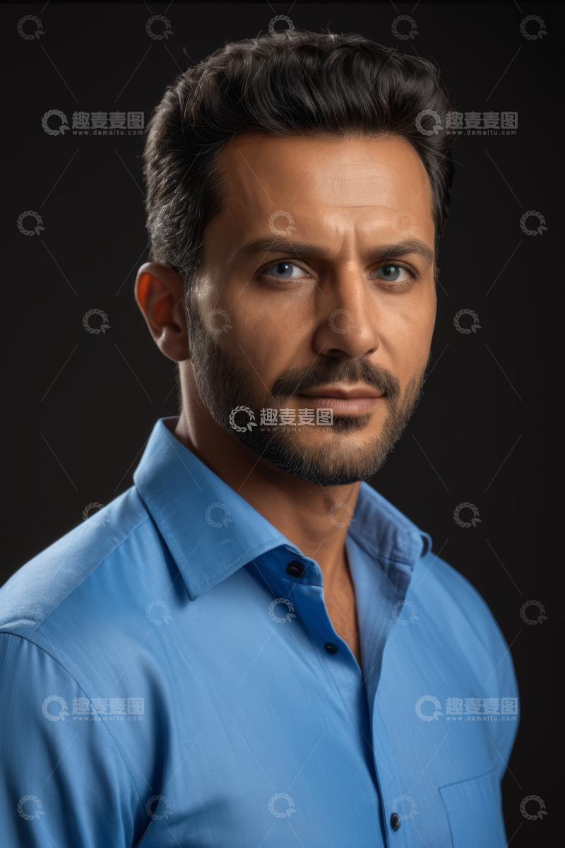 高清大图下载【趣麦麦图】身着蓝衬衫男子的肖像特写