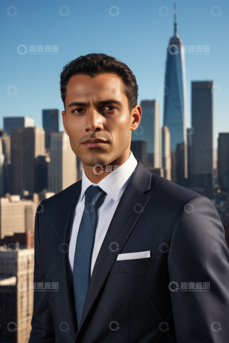 高清大图下载【趣麦麦图】身着西装的男子与城市背景