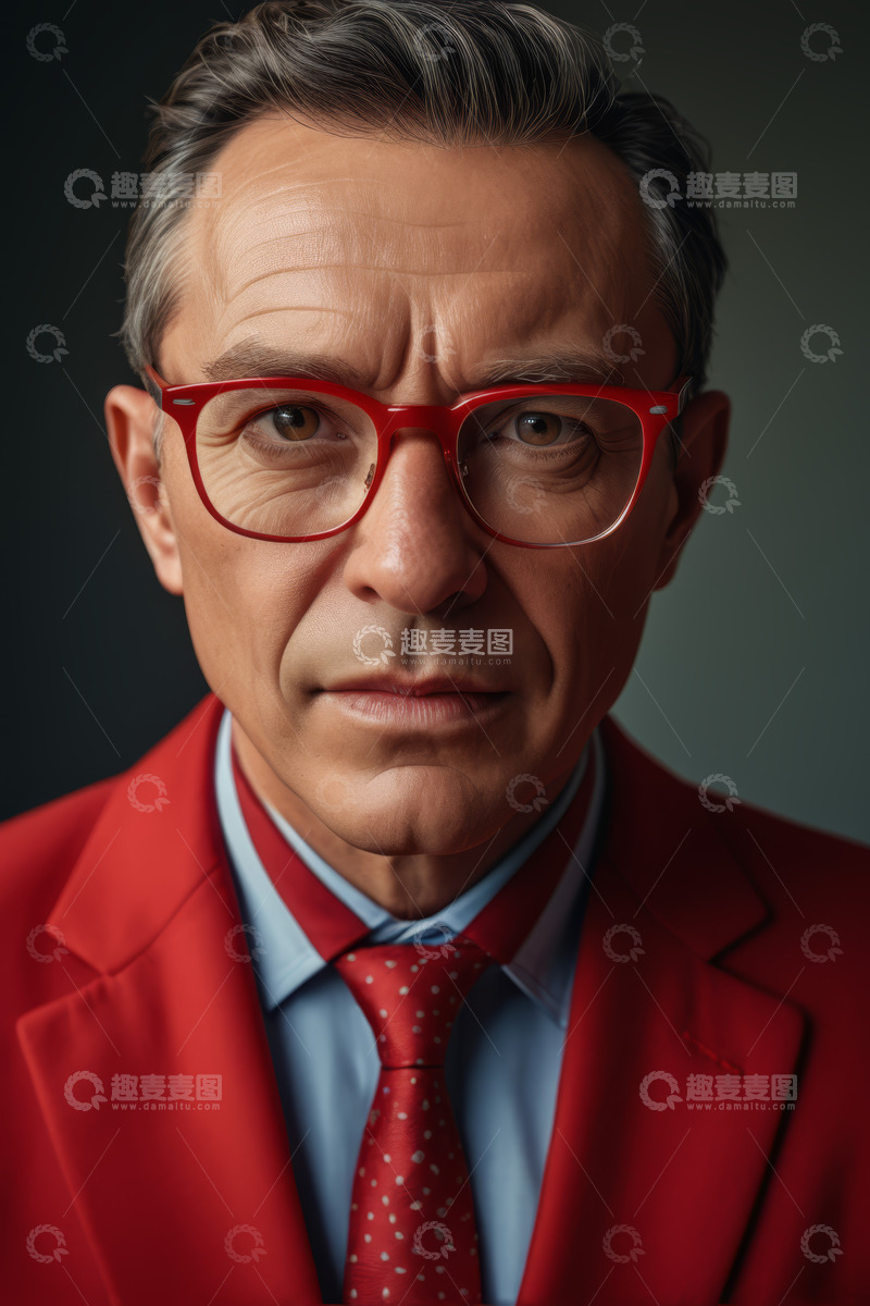高清大图下载【趣麦麦图】穿红西装戴红眼镜的男人肖像
