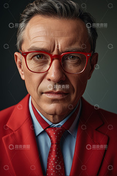 穿红西装戴红眼镜的男人肖像