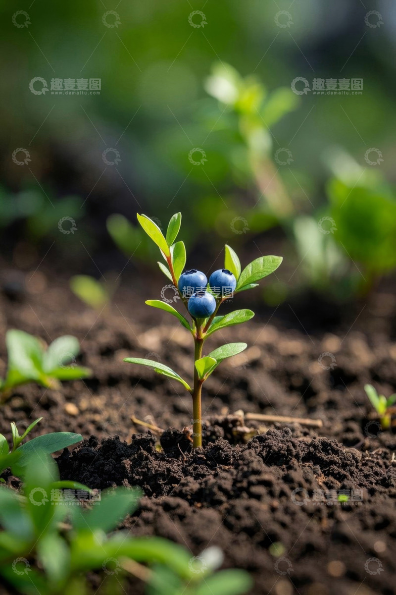 高清大图下载【趣麦麦图】泥土中生长的蓝莓植株