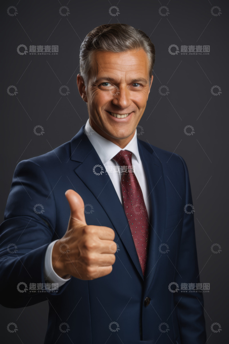高清大图下载【趣麦麦图】穿西装商务男士竖大拇指