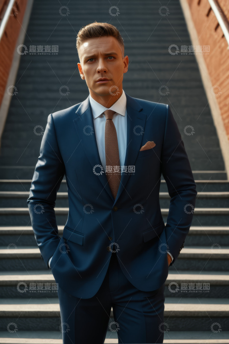 高清大图下载【趣麦麦图】身着西装的男士站立于台阶前