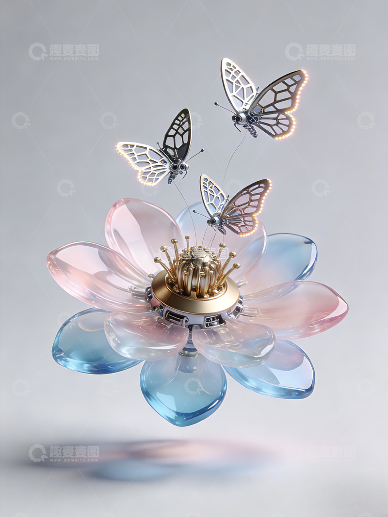 高清大图下载【趣麦麦图】艺术装饰花朵蝴蝶摆件