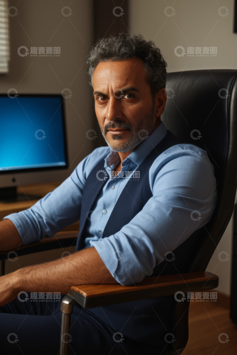 高清大图下载【趣麦麦图】商务男士办公室内坐姿肖像