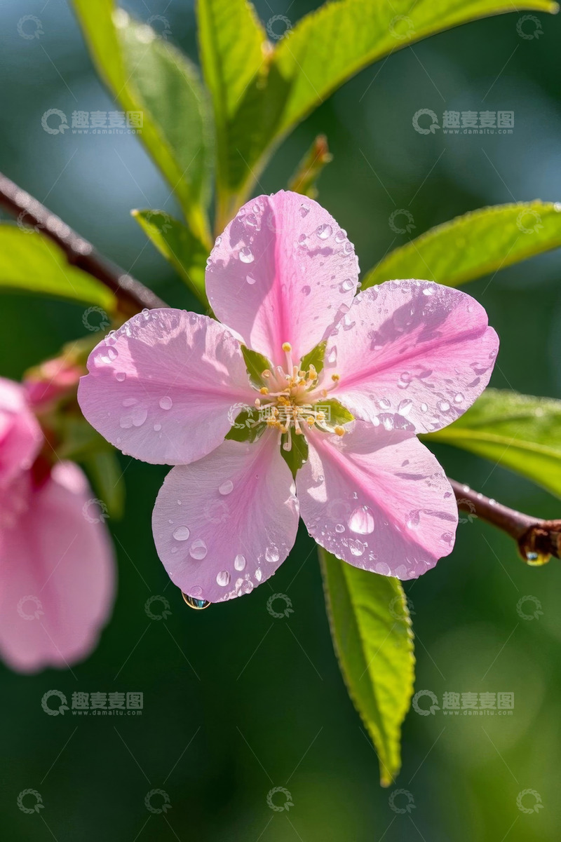 高清大图下载【趣麦麦图】带水珠的粉色花朵特写