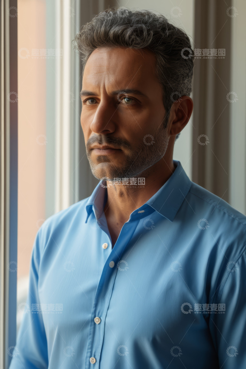 高清大图下载【趣麦麦图】窗边沉思的成熟男性