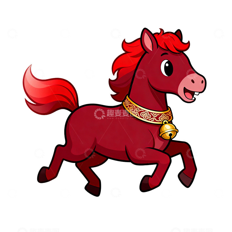 高清大图下载【趣麦麦图】卡通红马插画设计元素