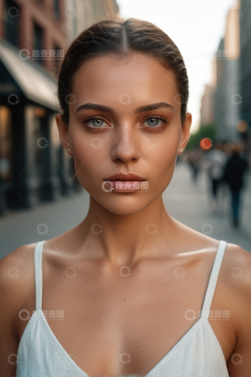 高清大图下载【趣麦麦图】街道旁的女性人像特写
