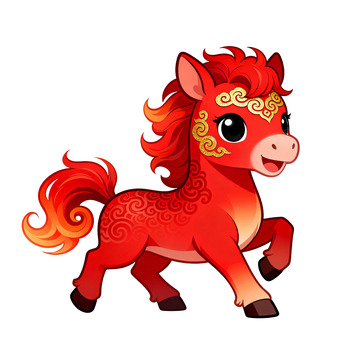 卡通红色小马插画素材