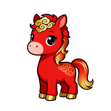 红色萌趣小马形象