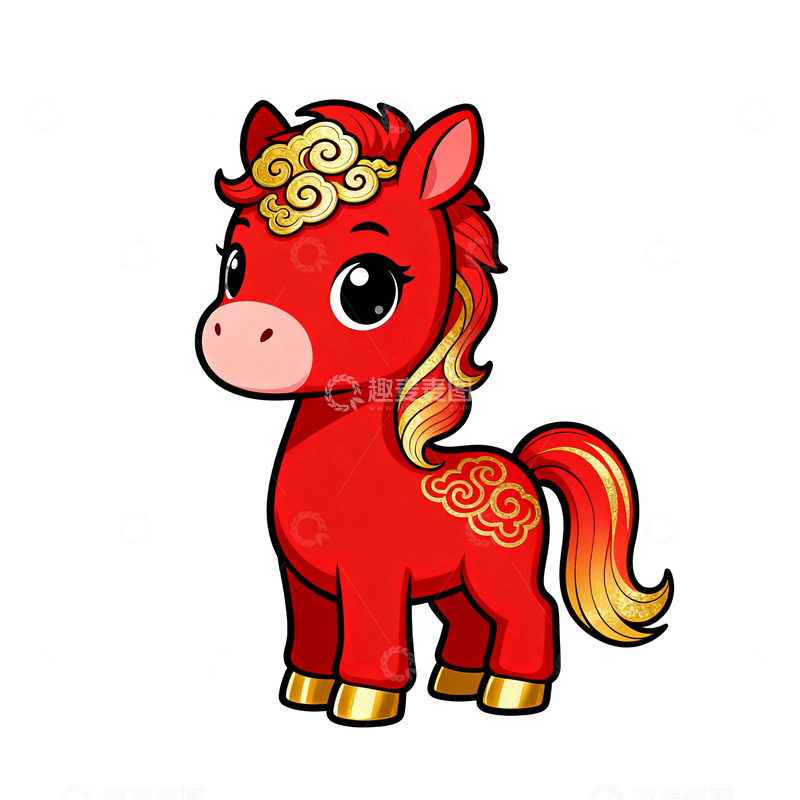 高清大图下载【趣麦麦图】红色萌趣小马形象