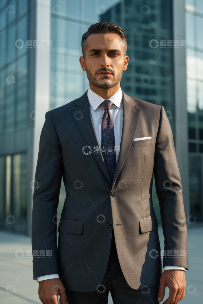 高清大图下载【趣麦麦图】西装男子于城市建筑前站立