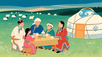 牧民喝奶茶场景