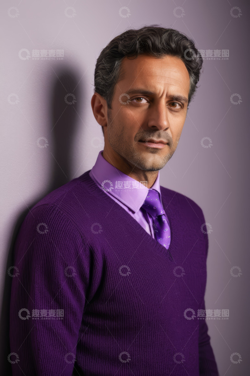 高清大图下载【趣麦麦图】穿着紫色毛衣的男士肖像