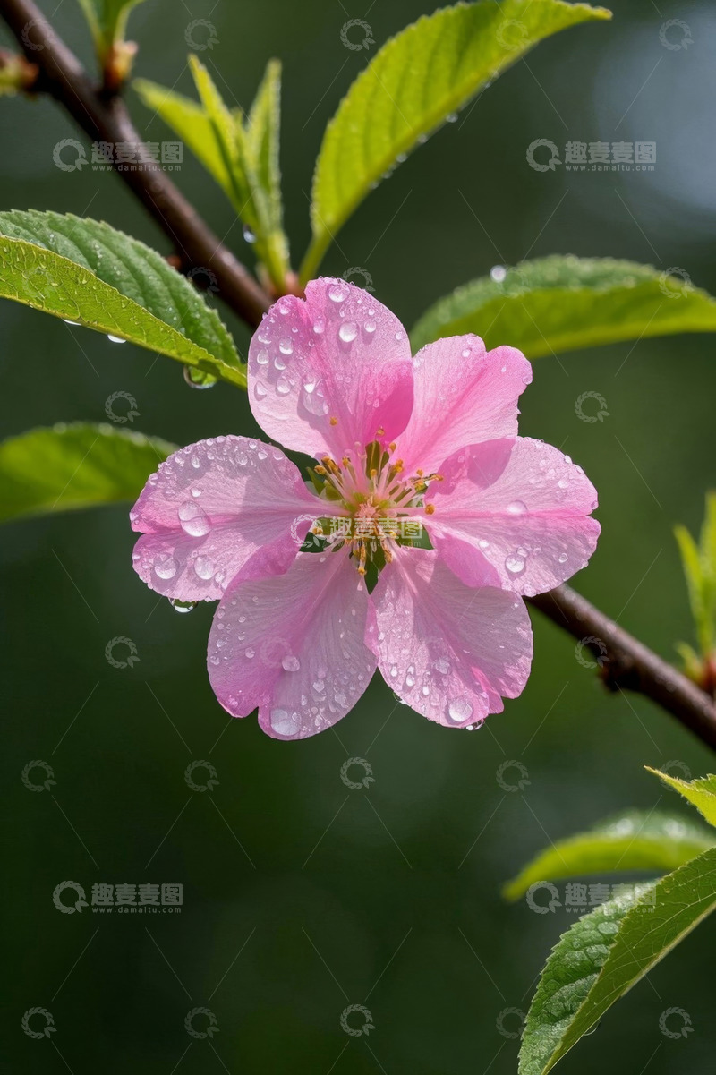 高清大图下载【趣麦麦图】带水珠的粉色花朵特写