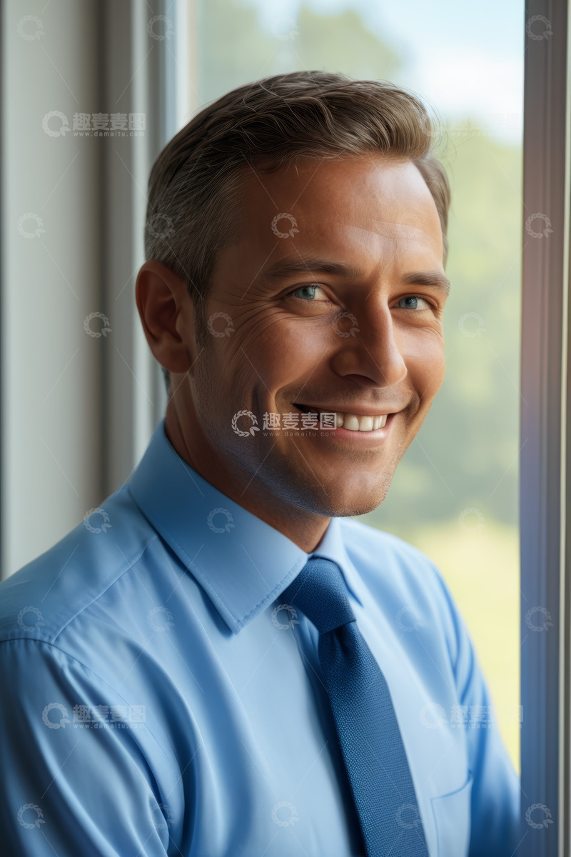 高清大图下载【趣麦麦图】商务男士窗边微笑特写