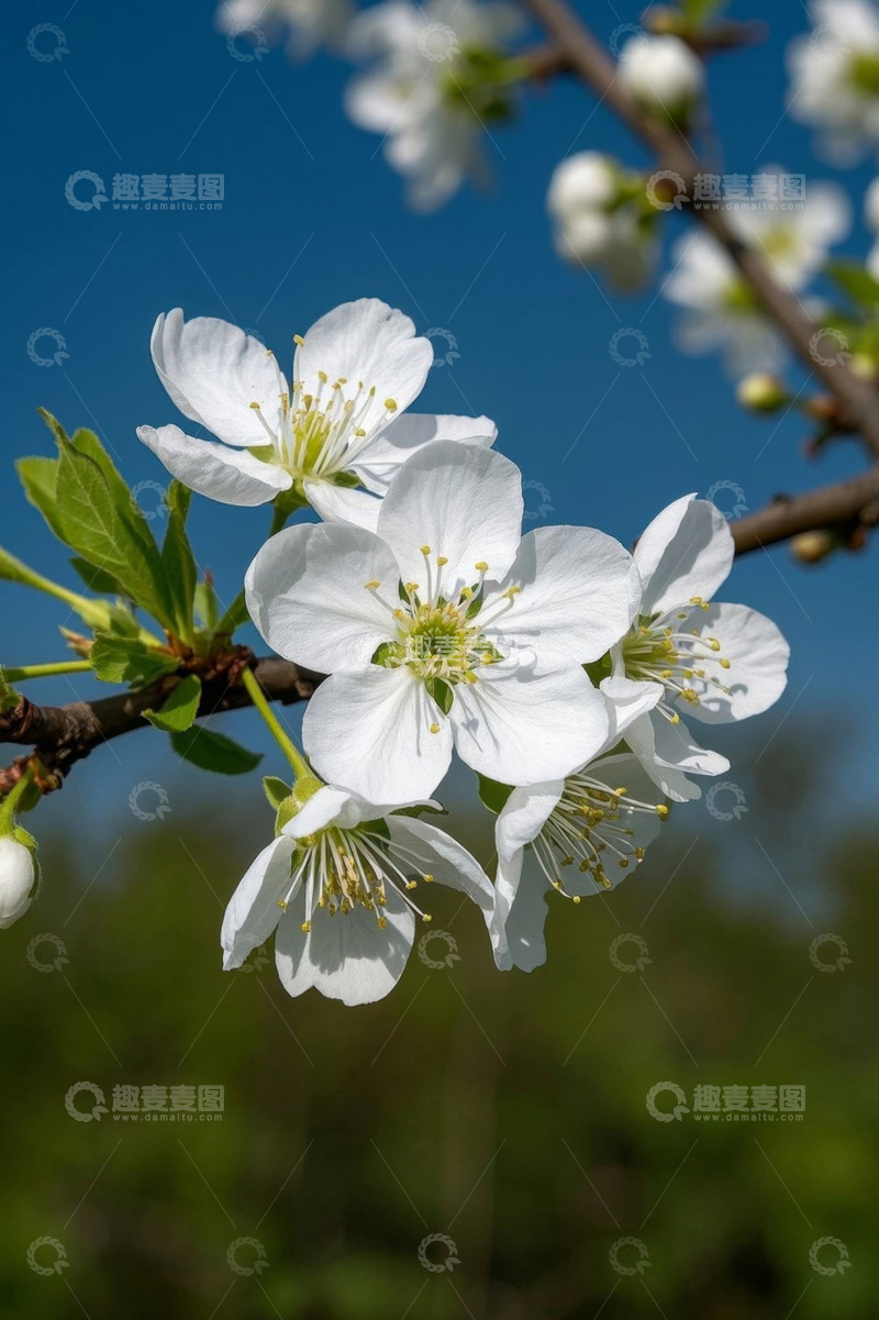 高清大图下载【趣麦麦图】枝头绽放的白色花朵特写