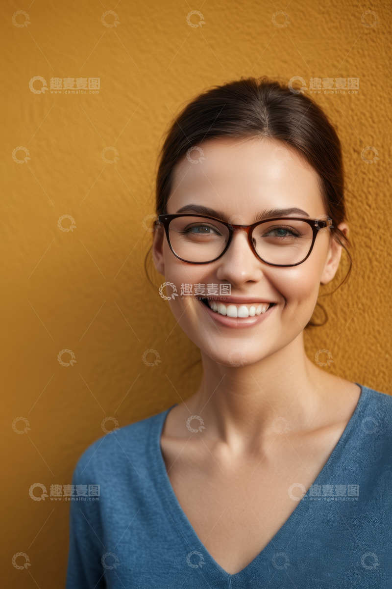 高清大图下载【趣麦麦图】戴眼镜微笑女人的肖像