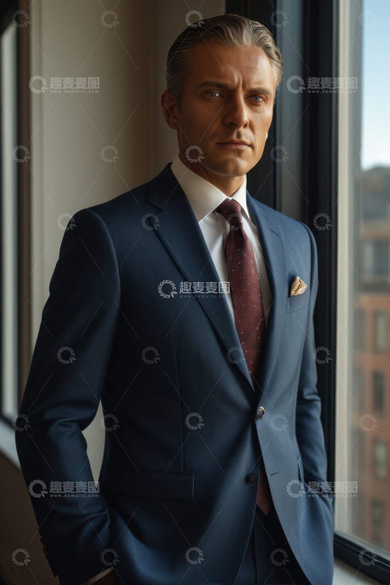 高清大图下载【趣麦麦图】西装成年男性办公室窗边站立