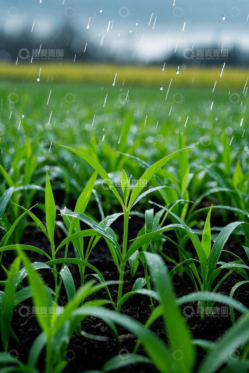 高清大图下载【趣麦麦图】雨中生长的绿色农作物