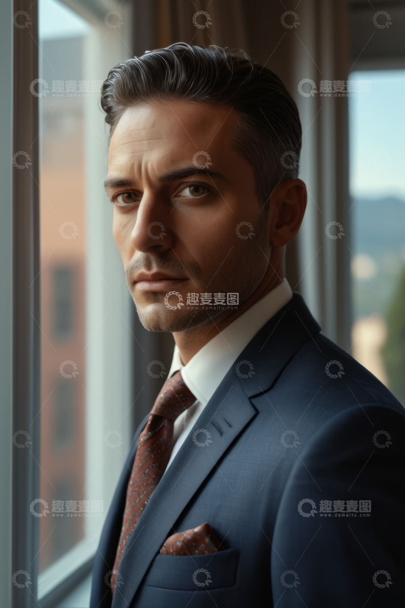 高清大图下载【趣麦麦图】西装男士窗边肖像特写