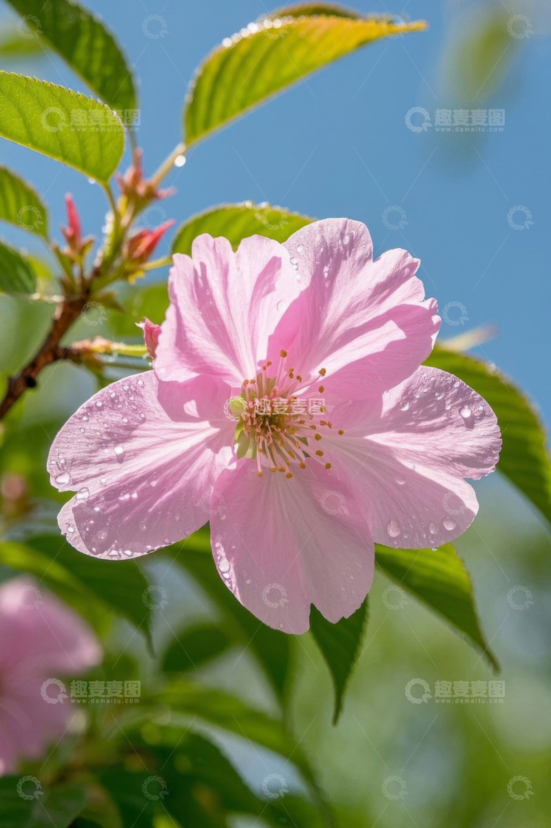 高清大图下载【趣麦麦图】带水珠的粉色樱花特写