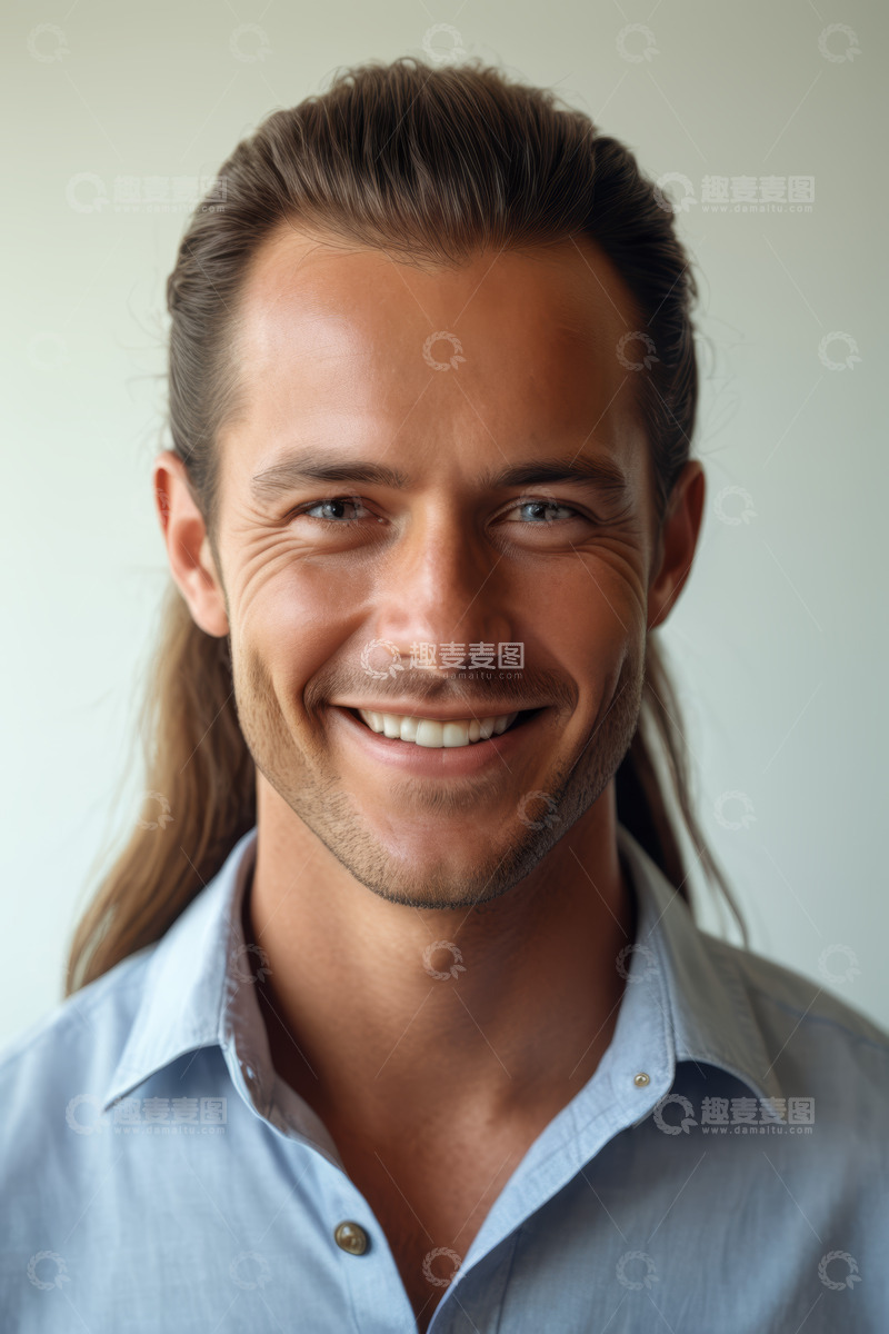 高清大图下载【趣麦麦图】微笑长发男子肖像