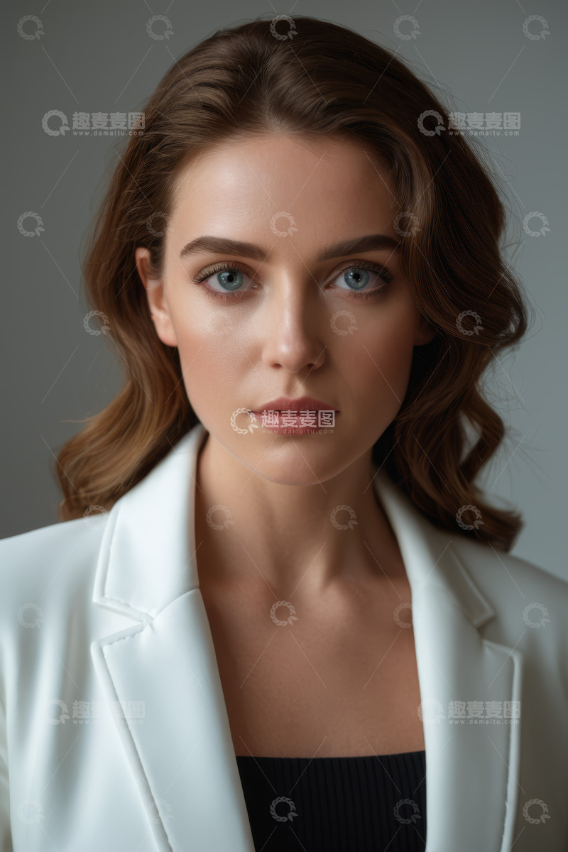 高清大图下载【趣麦麦图】穿白西装的女性肖像