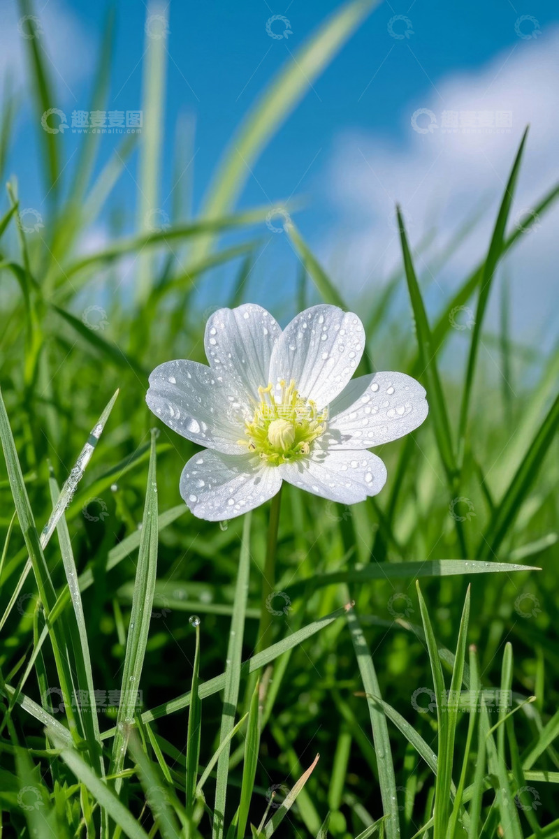 高清大图下载【趣麦麦图】阳光下带露珠的白色小花