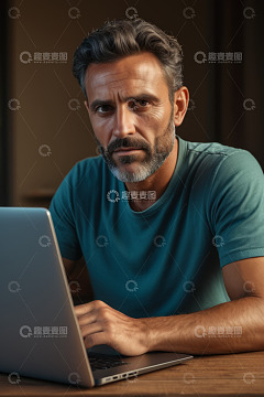 男子专注使用笔记本电脑