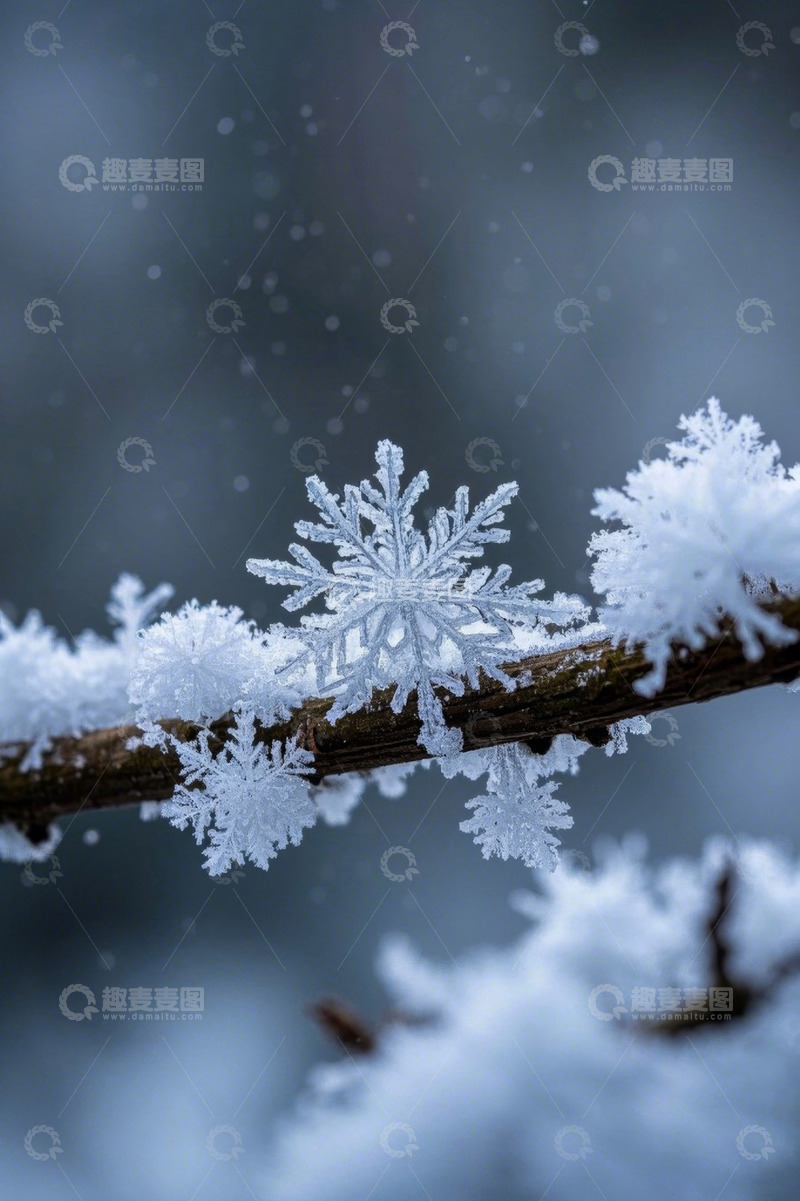 高清大图下载【趣麦麦图】树枝上的雪花特写
