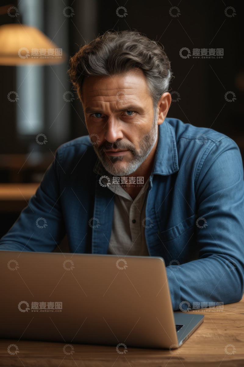高清大图下载【趣麦麦图】成熟男性专注使用笔记本电脑